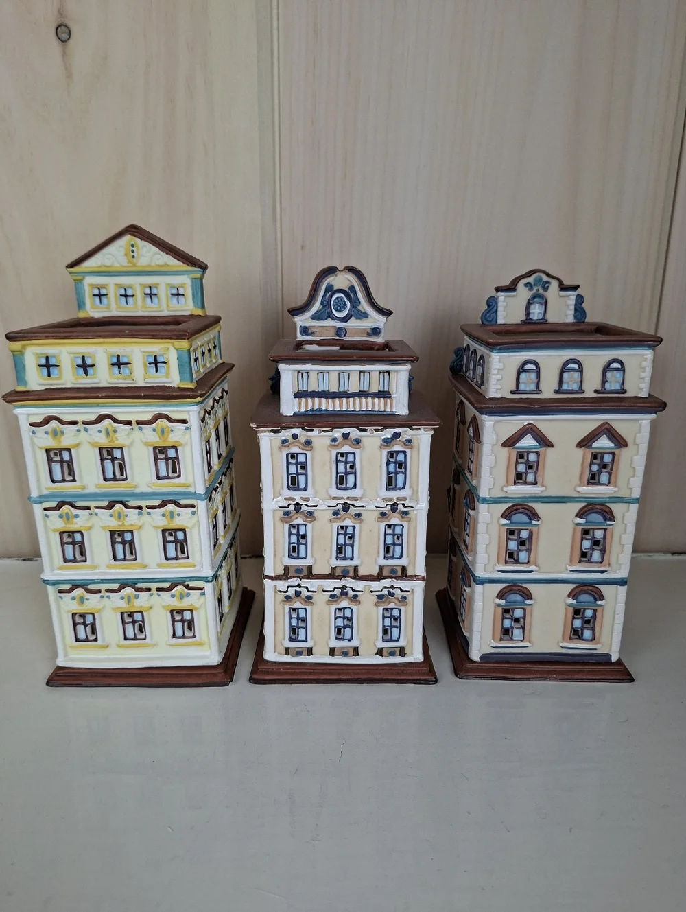 Lot Of 3 Partylite Cafe Tealight Ceramic House Candle Holder Handpainted - Picture 6 of 12